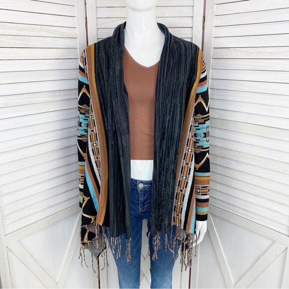 Billabong Dream Chaser Aztec Southwestern Boho Fringe Hem Cardigan Sweater Small - Picture 1 of 14